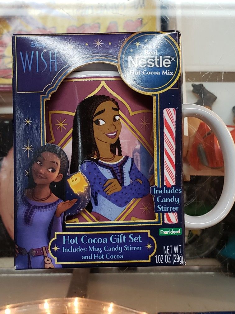 DISNEY "WISH" MOVIE NESTLE HOT COCOA PORCELAIN MUG GIFT SET CANDY CANE STIRRER