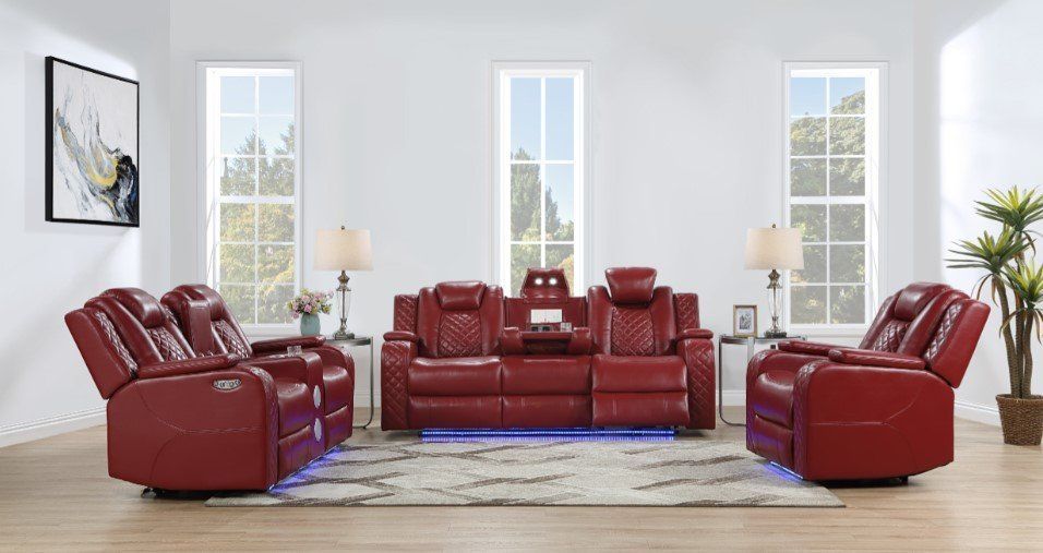 Brand New Power Recliner Sofa or Loveseat in Burgundy Red w/Adjustable headrest