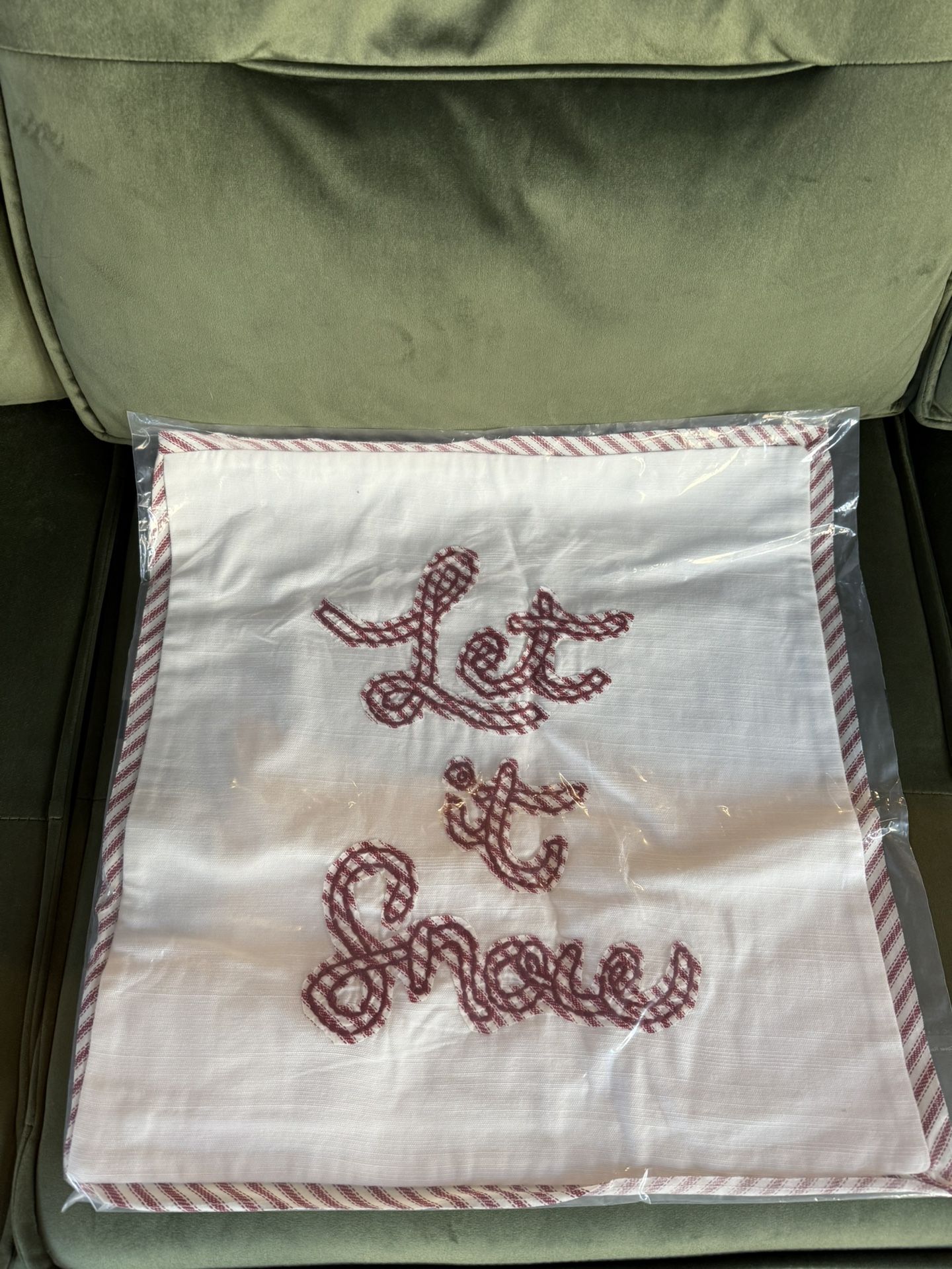 NWT Pottery Barn Rare White and Red 'Let it Snow' Embroidered Pillow Cover