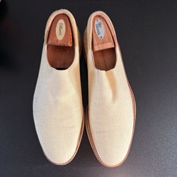 Donald Pliner Shoes Mens 9.5 M Loafers cream Canvas Slip On Casual Edell Beach