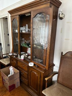 Large Wood China Cabinet Hutch Buffet w/ Glass Doors - $125 OBO