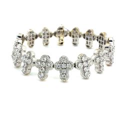 10K White Gold Natural Diamond Quatrefoil Link Tennis Bracelet | Round Brilliant 4.48 TCW, H SI2, 7.5 inch