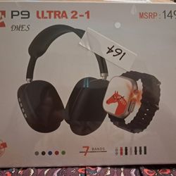 P9 Ultra 2-in-1 Wireless Headphones & Smartwatch Set