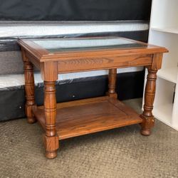 Glass Top Side End Table Solid Wood 