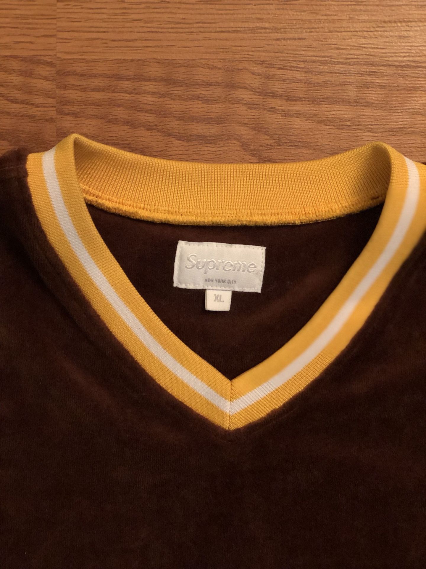 Supreme velour baseball jersey.