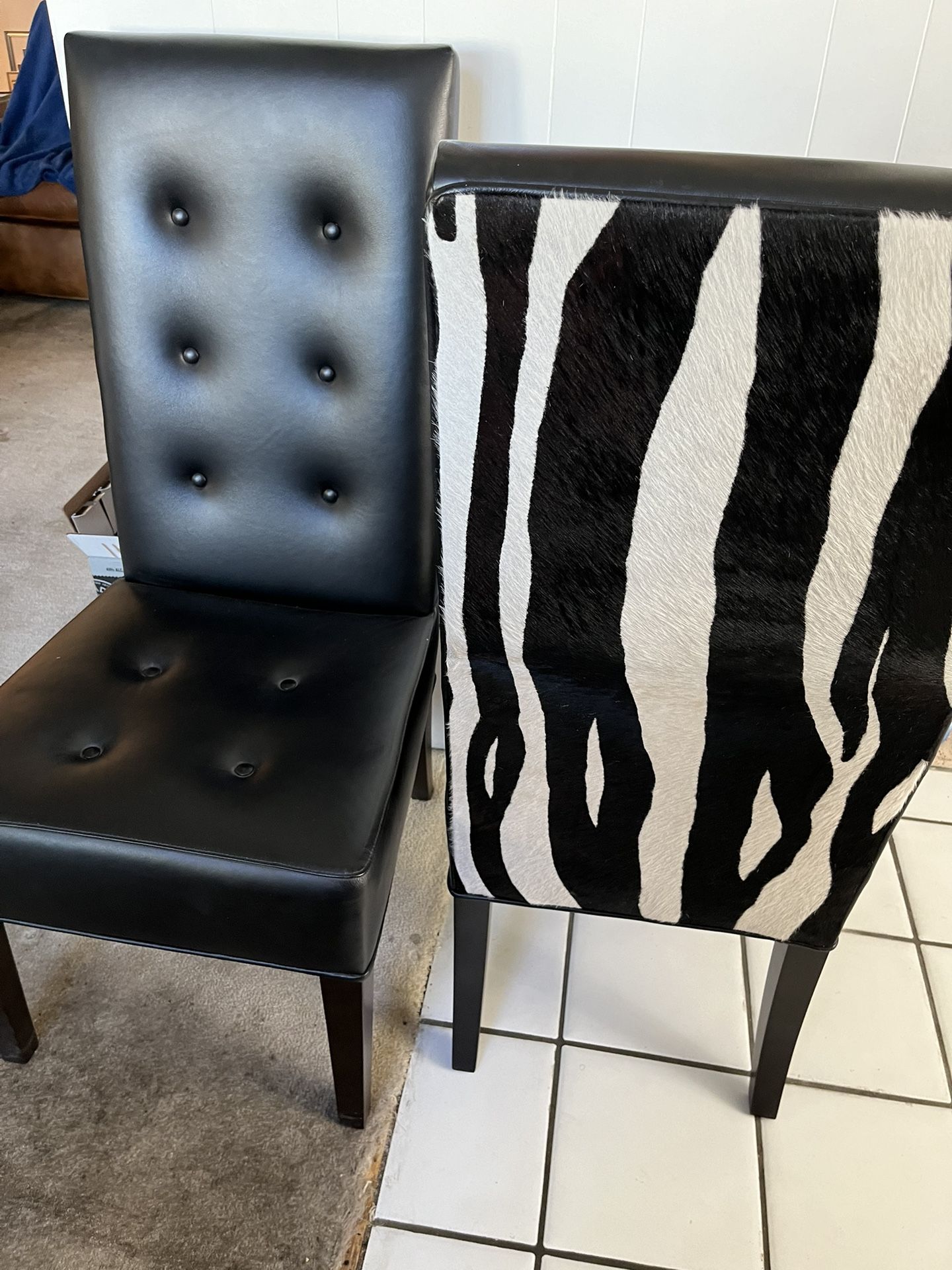 Designer Tayer Coggin Set Of Two Elegant High Back Dining Chairs Black Soft Leather Front, Zebra Back