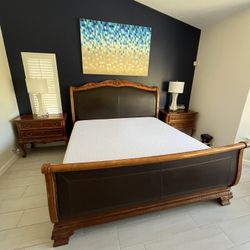 SLEIGH KING Size Bed Frame with end Tables 
