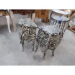 Paired of Zebra from the jungle of Madagascar. Pair of rare zebra style Side table. Black and white stripes.   We import all kinds of furnitures   - S