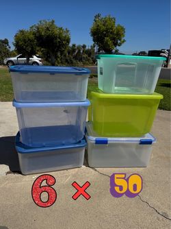Set of 6 Plastic Storage Bins with Lids