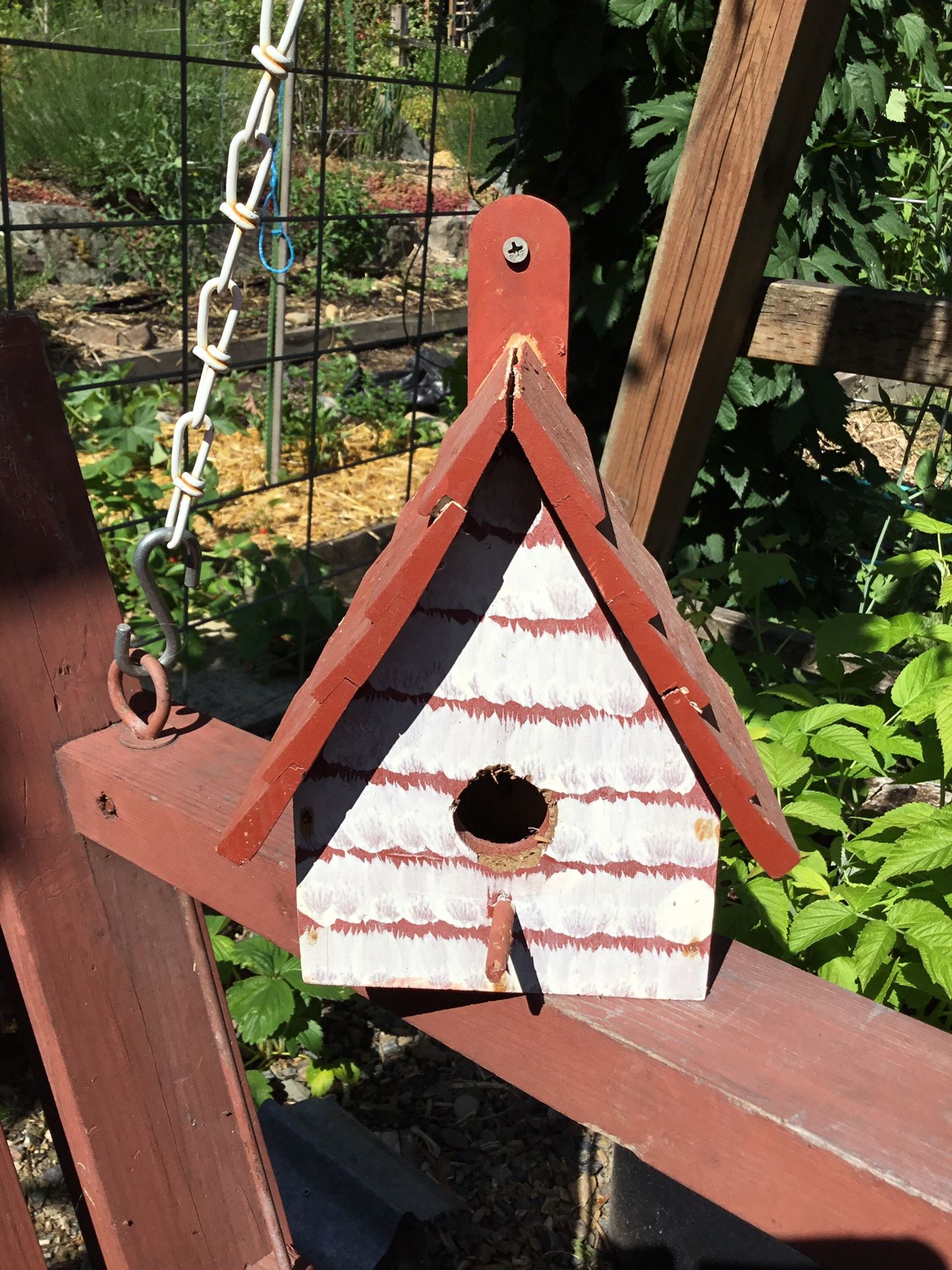 Little Wood Bird House Or Yard Decoration. Never Used By Birds. House 7”T X 5”W X 3-1/2”D