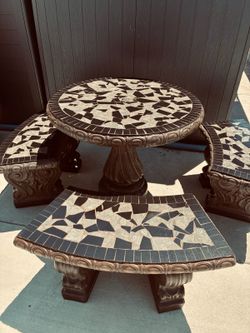 Concrete Patio Table and Bench Set (medium size)
