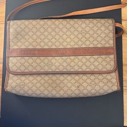 Celine Macadam Pattern Logo Embossed Shoulder Bag Beige