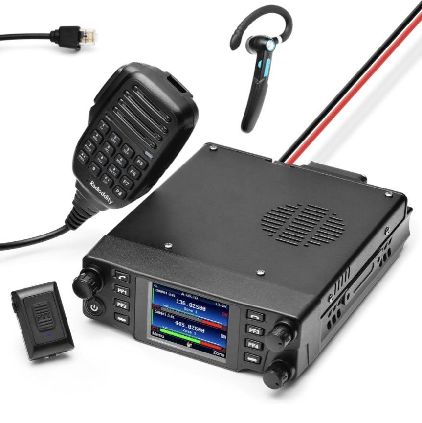 Radioddity DB40-D DMR & Analog 40W Mobile Radio with BT PTT & Earpiece, VHF UHF Dual Band Ham Amateur Radio with GPS/APRS, Cross-Band Repeater, SFR