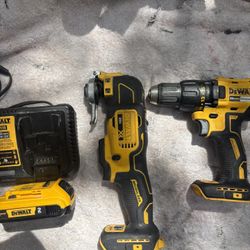 Clean DEWALT 20V Brushless Tool Bundle-Multitool DCS356, 1/2” Dr Driver DCD777–New Batt/Charger, Canvas Bag