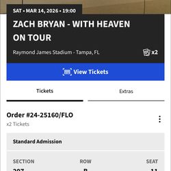 Zach Bryan - 2 club level tickets Tampa 3/14
