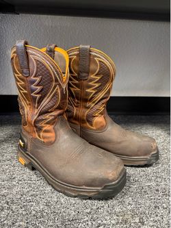 ARIAT MEN'S INTREPID BROWN AND ORANGE VENTTEK SQUARE COMPOSITE TOE WORK BOOT  9 EE