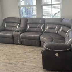 Reclining Sofa Grey with white accents