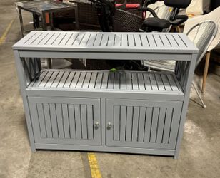 2-Tier Outdoor Storage Cabinet in Acacia Wood, with 2 Magnetic Doors, for Garden, Picnic, Buffet, TV Stand, or Bar Table, Grey $110