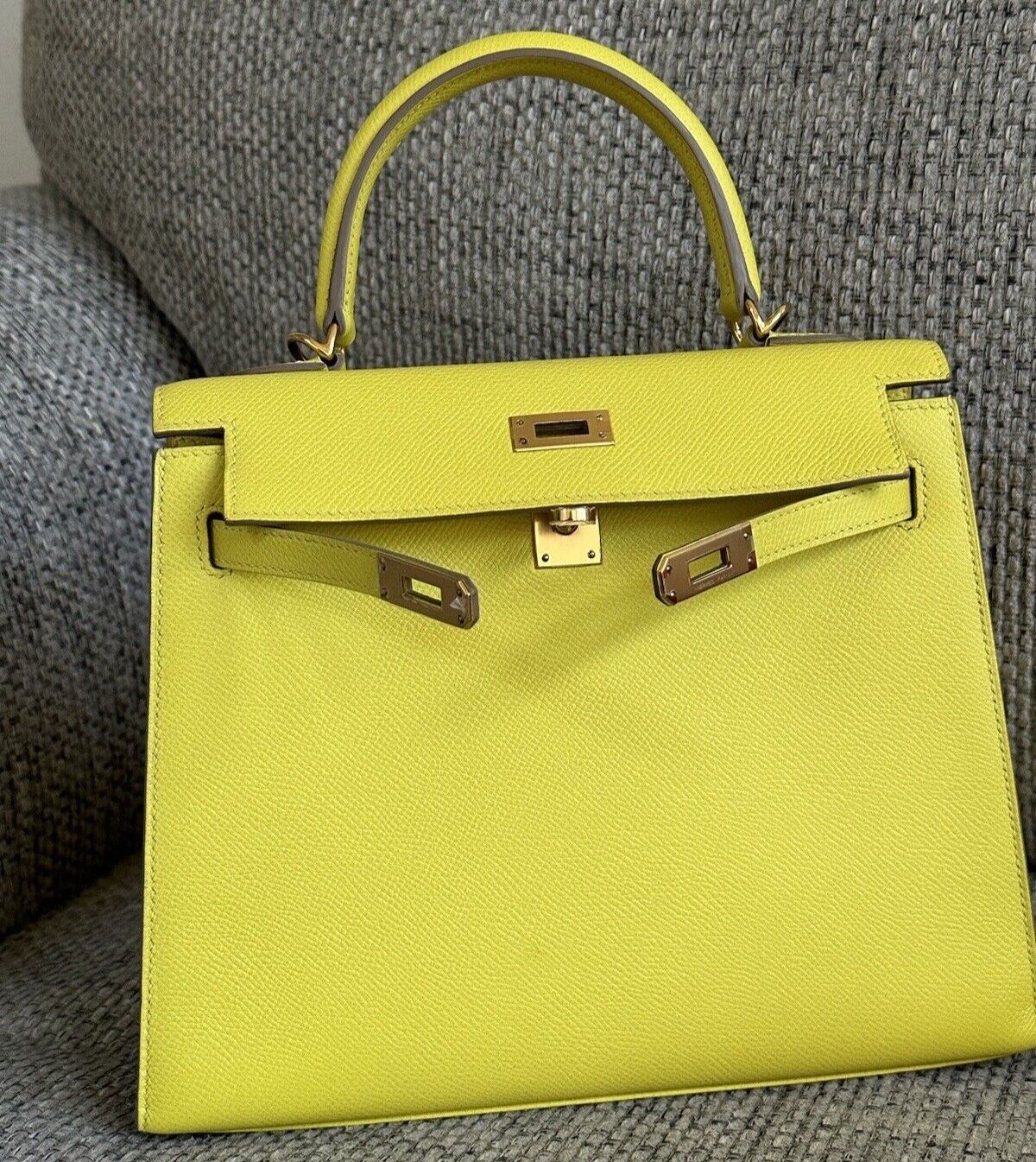 HERMÈS Lime Rose GHW KELLY 25 Epsom Sellier