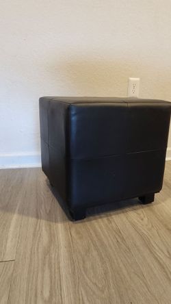 Black Leather Ottoman Cube