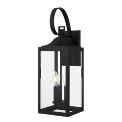 Home Decorators Collection Havenridge 23.2 in. 3-Light Matte Black Hardwired Outdoor Wall Light Lantern Sconce with Clear Glass (1-Pack)