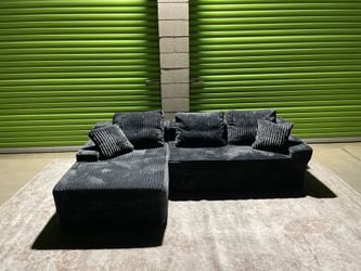 *Free Delivery* Black Corduroy Boneless Sectional Couch Sofa