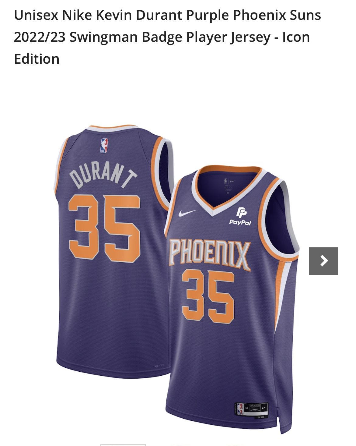 Kevin Durant XL Suns Jersey