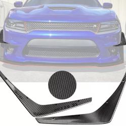 Fits 15-22 Dodge Charger SRT IKON Style Carbon Fiber Print Front Bumper Canards