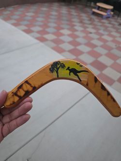 Wooden Boomerang with Kangaroo Painting