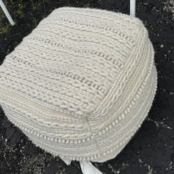Hand Woven Ivory Square PET/Cotton Pouf Ottoman