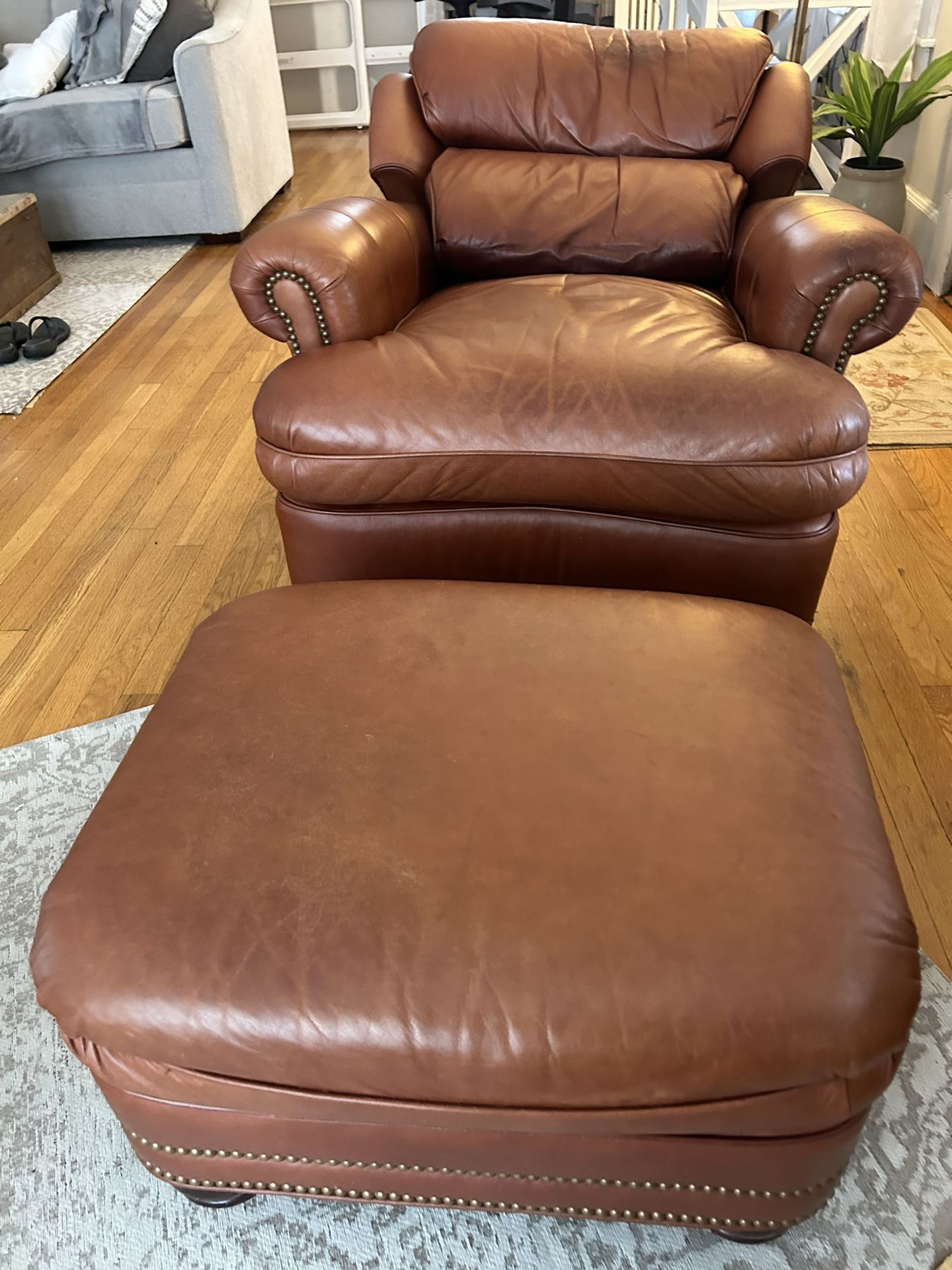 Hancock And Moore Leather Chair And Ottoman