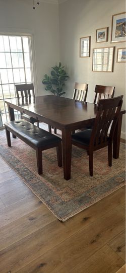 Wood Extendable Dining Table Set with 4 Chairs and Bench