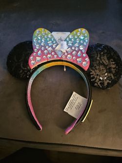 Disney Minnie Mouse Ears Headband Rainbow Sequin