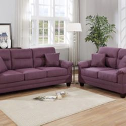 Beautiful Warm Purple Two Piece Sofa and Love Seat Set