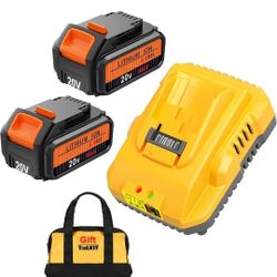 2Pack 20V 6.0Ah Max Battery Replacement for Dewalt Battery with Dewalt DCB112 Charger