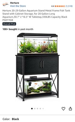 Herture 20-29 Gallon Aquarium Stand Metal Frame Fish Tank Stand with Cabinet Storage, for 20 Gallon Long Aquarium,30.7" L*16.5" W Tabletop,330LBS Capa