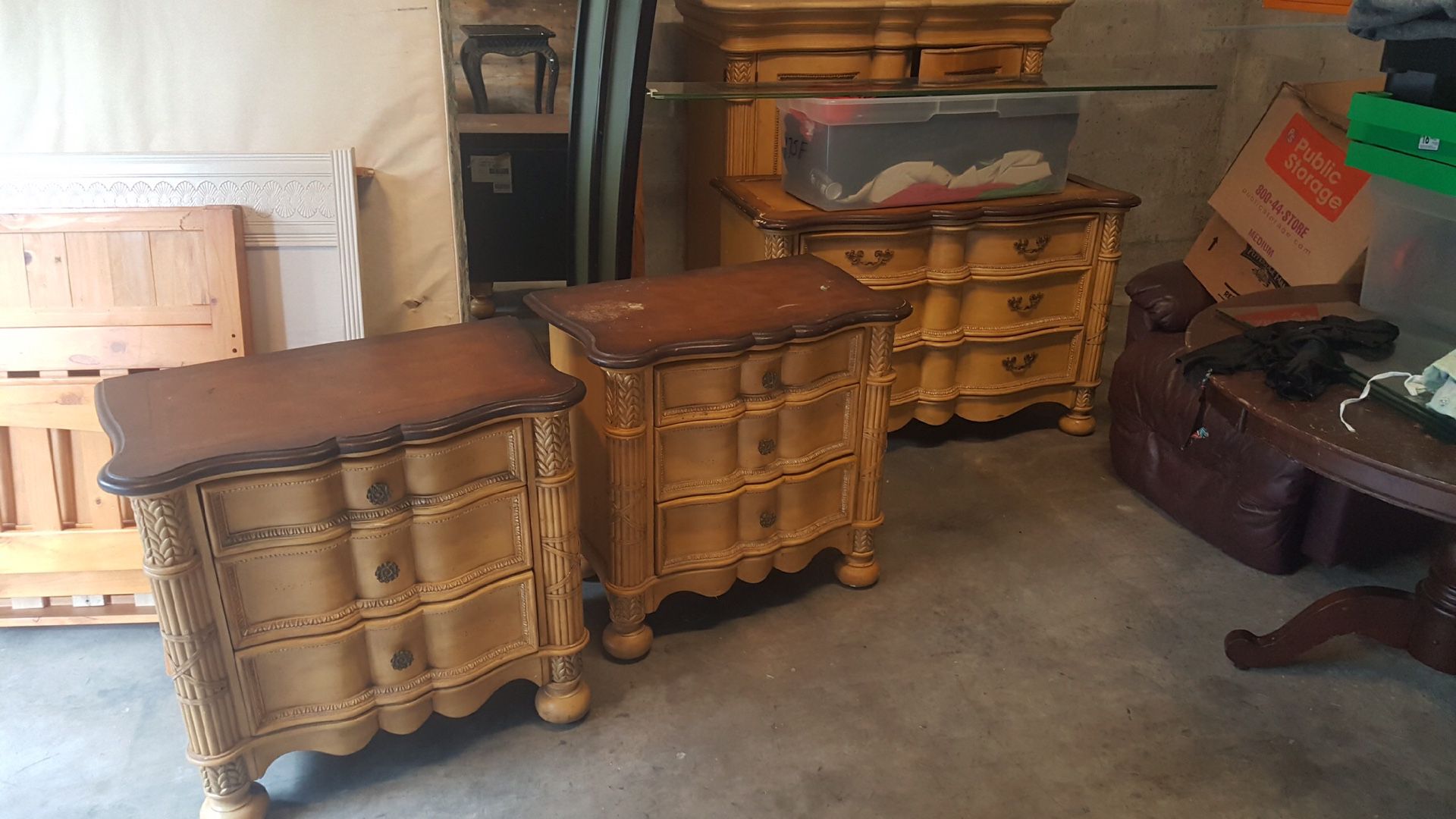 6 piece wood dresser set, mirror, end tables, armoire - Sebring FL