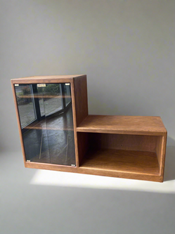 Oak Media Stand with Glass Doors, Two Piece