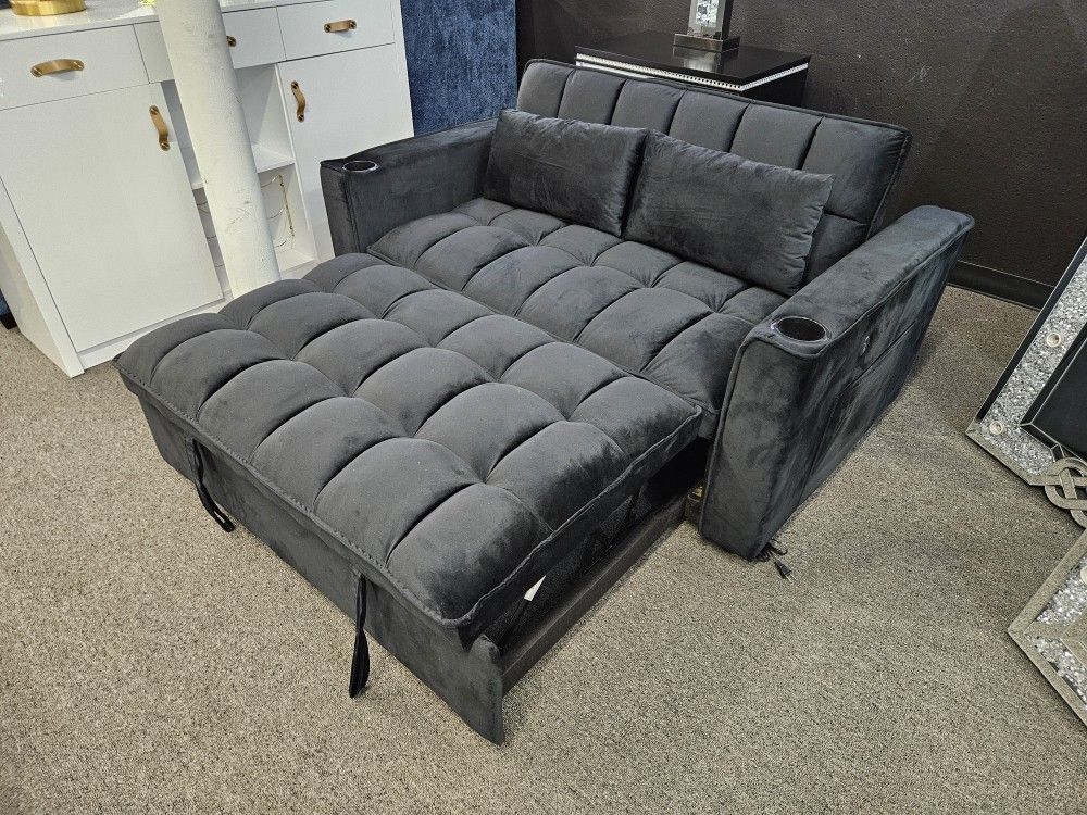 New Sofa Pull Out Bed Futon Black Velvet $389