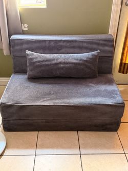 Gray Corduroy Fold-Out Chair Bed