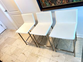 CB2 Phoenix Counter Stools, Ivory Leather, Set of 3