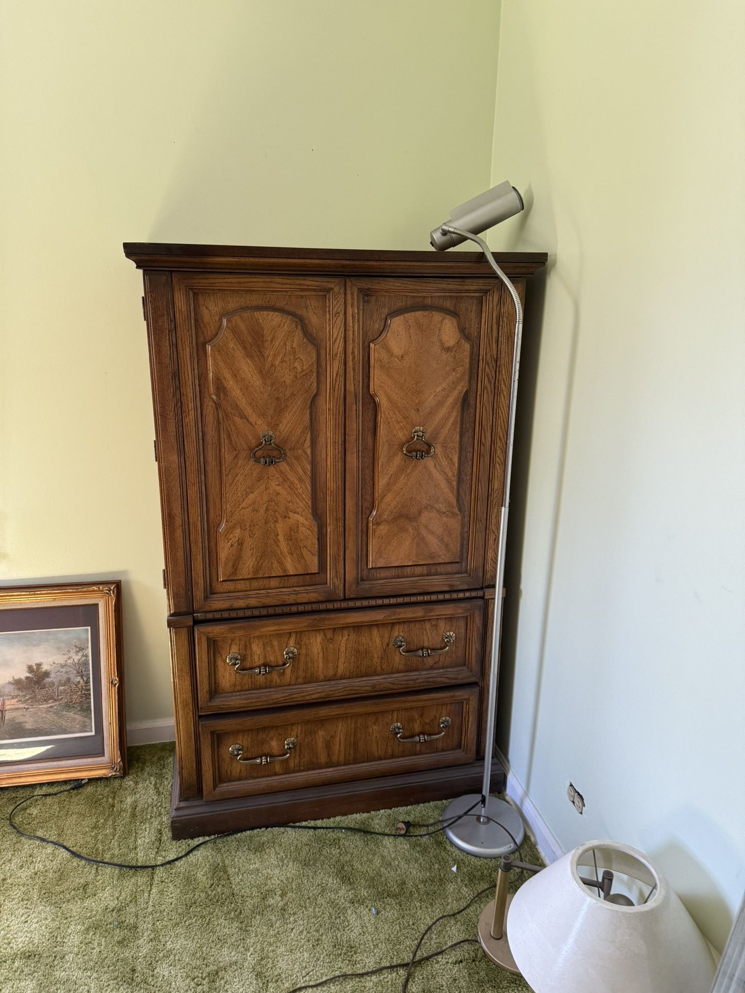 Vintage Wood Armoire / Cabinet with Drawers – Classic Mid-Century Style