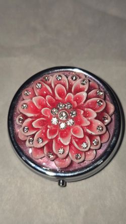 Round Pill Box with Floral Rhinestone Lid