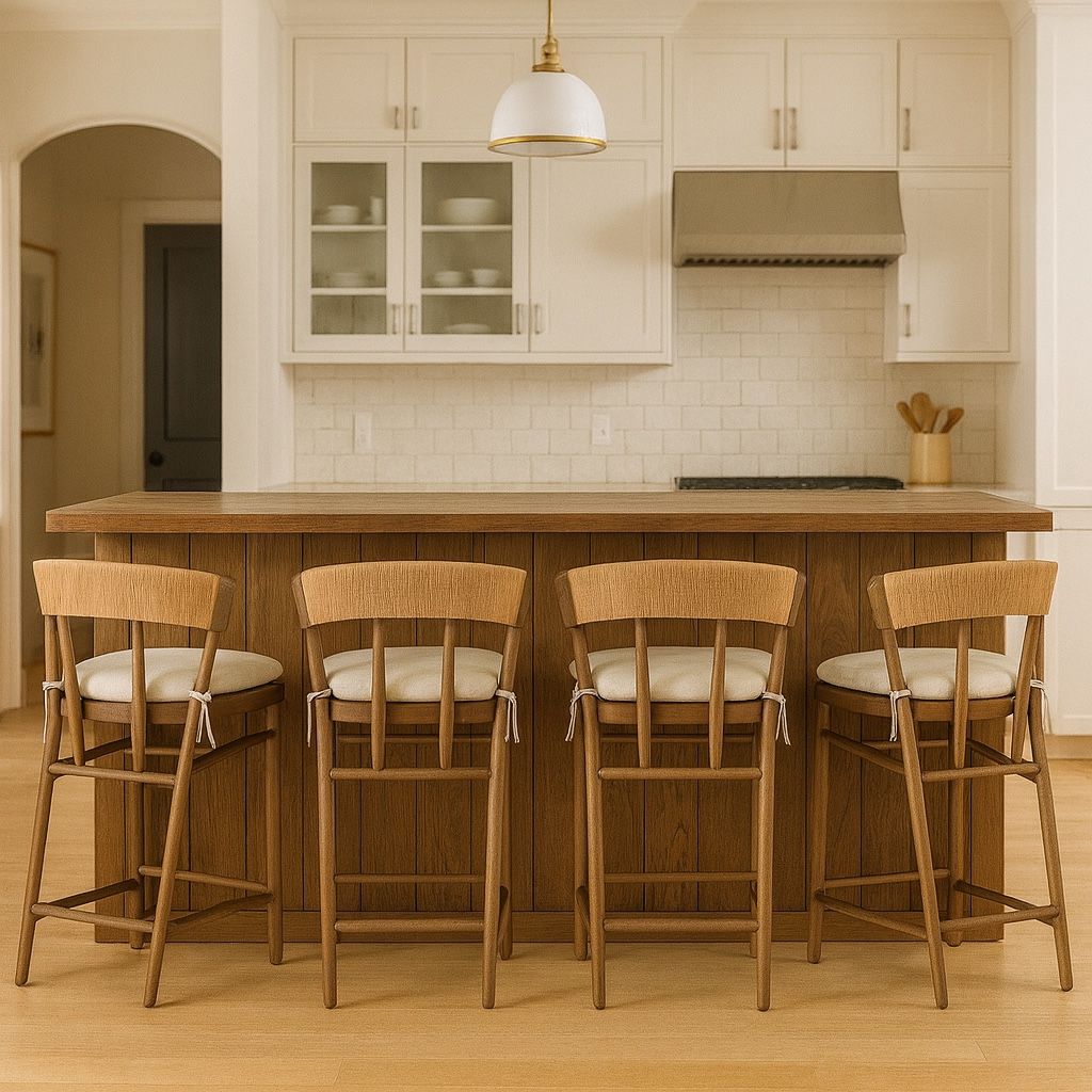 Set of 4 - Harmonie Bar Counter Stool (Interiortonic) w/ Cushioned Seat & C-Back in Rope  [NEW] **Retails for $1600 <FULLY ASSEMBLED>