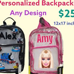 Personalized Clear Backpacks, Pencil Pouches, Pencil Boxes, Labels, Balloons 