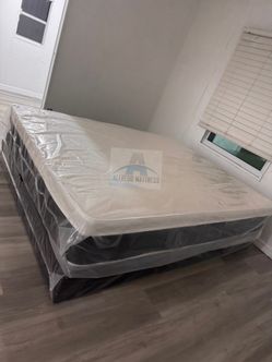 Queen mattress pillow top set with box spring (2pc - new) NEW KING-QUEEN-FULL-TWIN SIZE SETS MATTRESS AND BOX SPRING