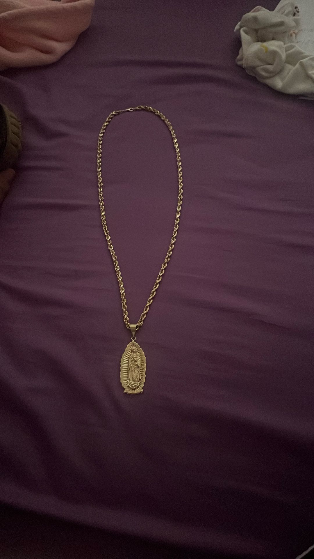 14k Gold Solid Rope Chain With Pendant Also 14k