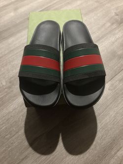 GUCCI Men's Slide Sandal With Web, Green, Rubber