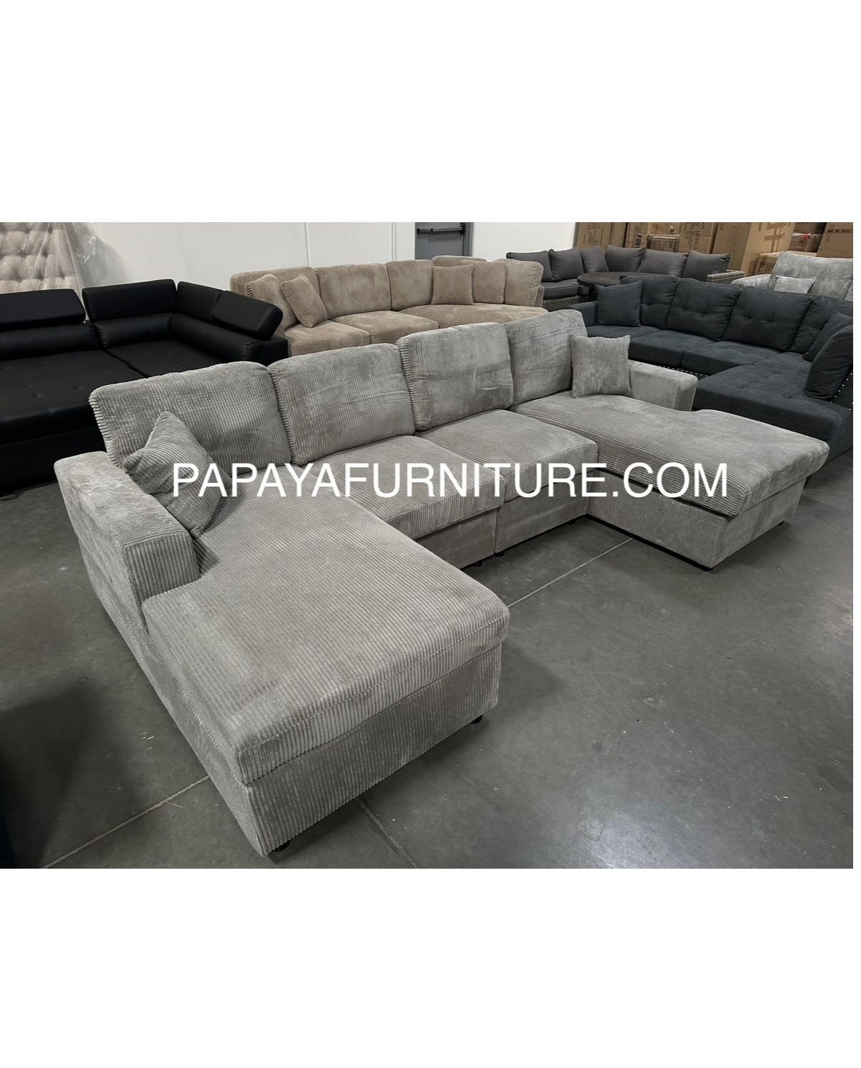 New!Grey 120”L Double Chaise Sectional Sofa, Corduroy Sectional, U-Shaped Sectional, Grey Sectional With Chaise, Soft Plush Sectional,Sofa,Sectional C