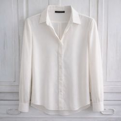 Zara Woman Off White Opaque Button Down Blouse Size Large Classic Collared Top